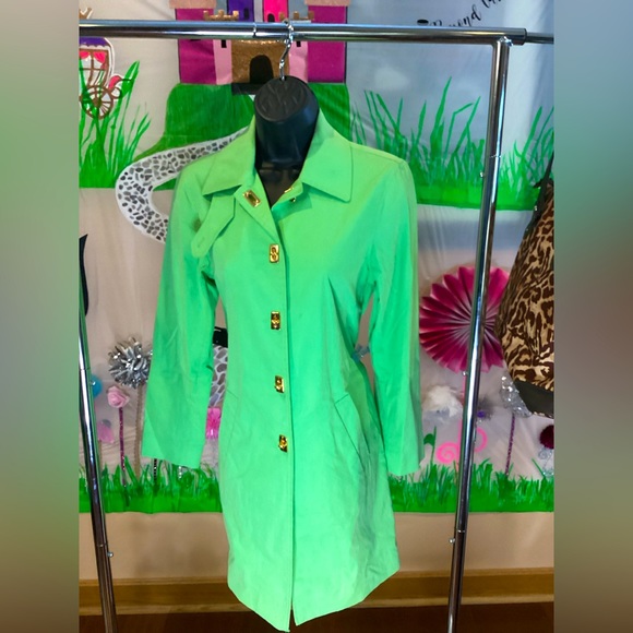 LAUREN RALPH LAUREN PARROT LIME GREEN TRENCH COAT SZ. PS - Picture 3 of 10